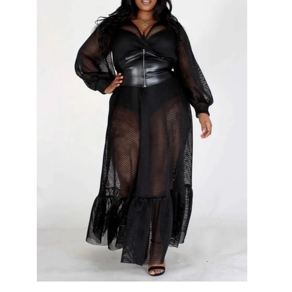 Mesh plus size floor length dress